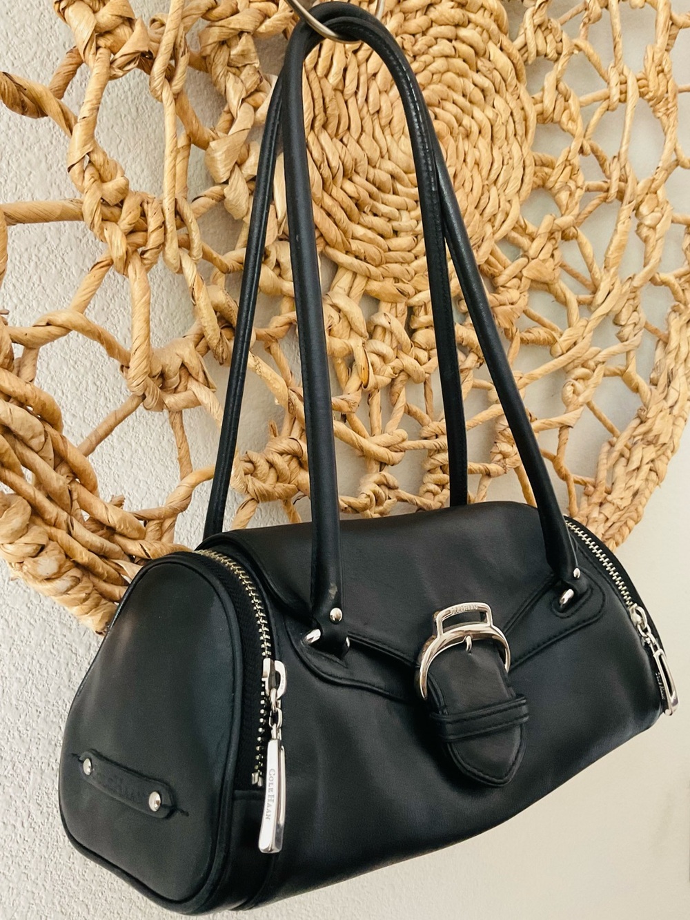 Cole Haan Black Shoulder Leather Bag with Silver Hardware. NWOT condition. OS - Picture 1 of 13